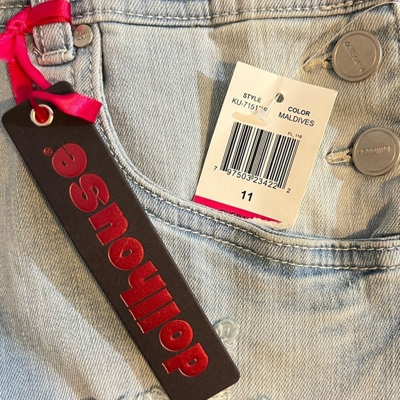 Dollhouse Juniors Sz 11 Denim Overalls Distressed Stretch Blue Short-alls NWT - Picture 14 of 16